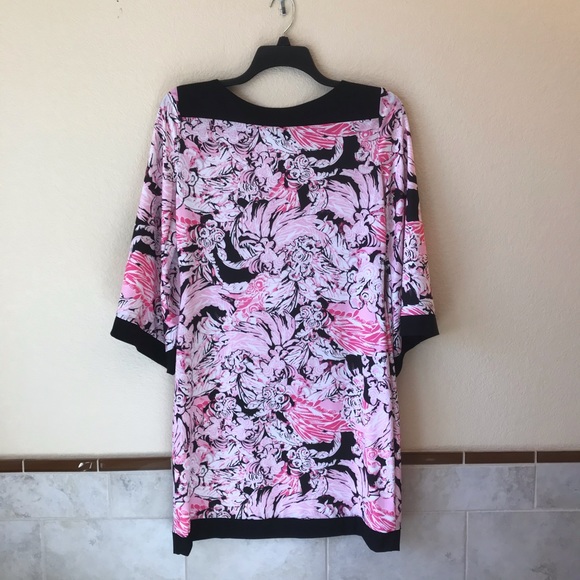 Indication ECI Pink Floral Shift Dress Size Medium All Over Print Bell Sleeve - Picture 6 of 8